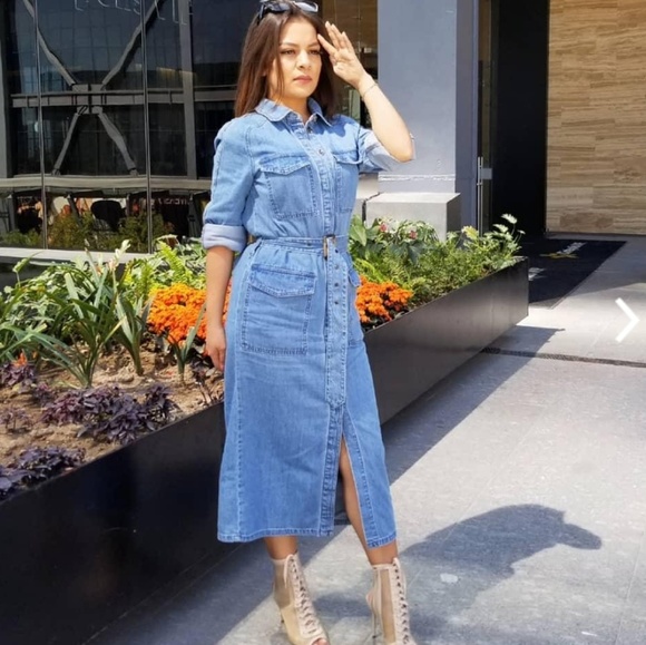 H&M DENIM BLUE LONG SHIRT DRESS - Picture 2 of 5